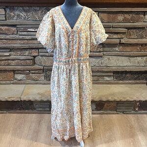 Lea Muted Floral V-Neck Puff Sleeve Dress 100% Cotton